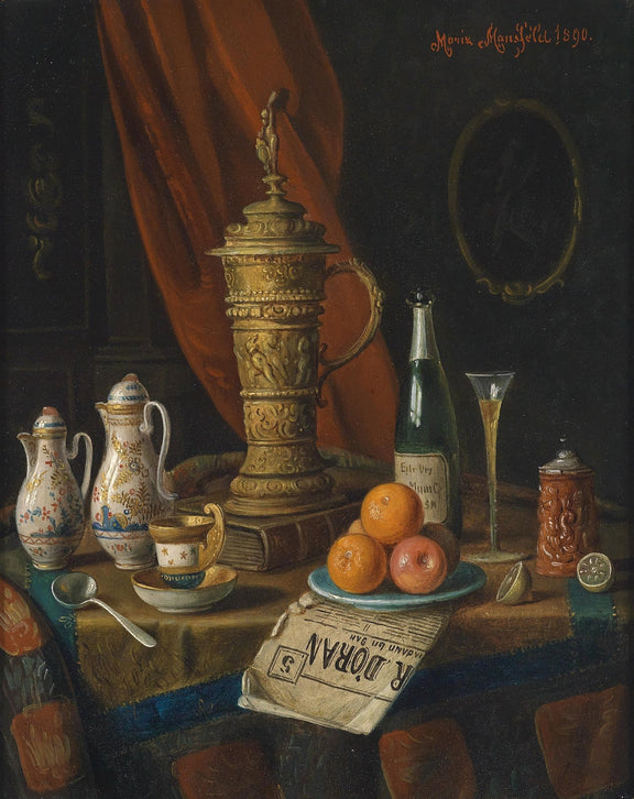 Antique Pitcher, Oranges and Wine Glass - Still Life Oil Painting - Oil Painting Haven