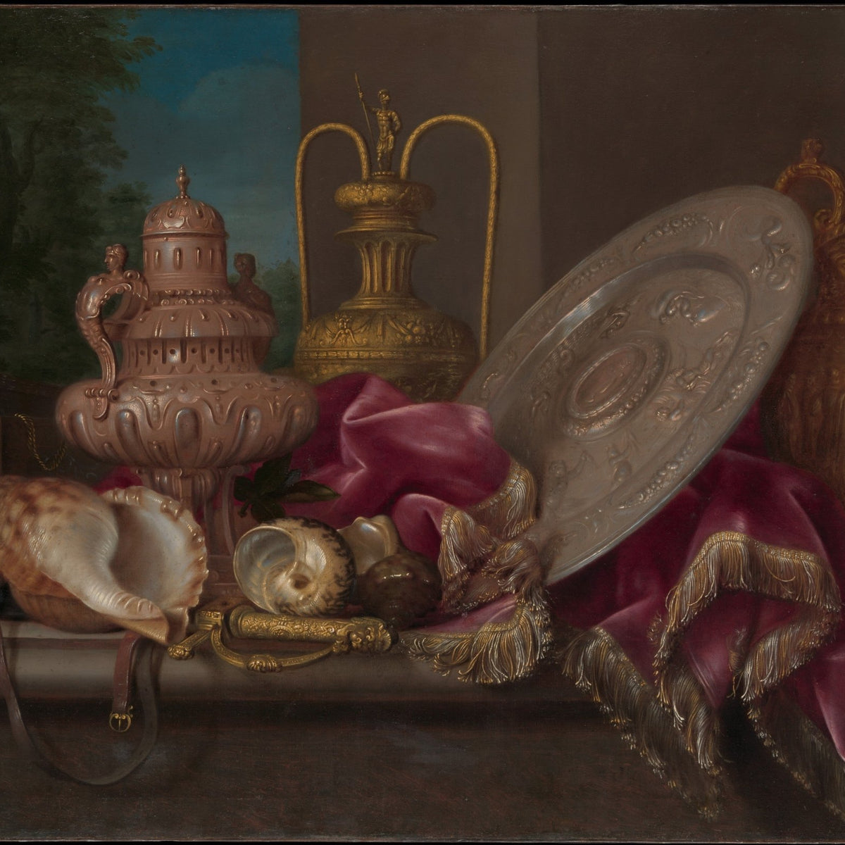 Antique Vessels and Seashells on Velvet - Still Life Oil Painting - Oil Painting Haven