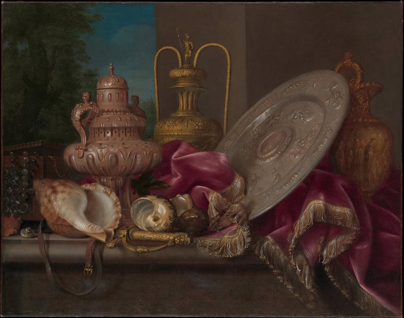 Antique Vessels and Seashells on Velvet - Still Life Oil Painting - Oil Painting Haven