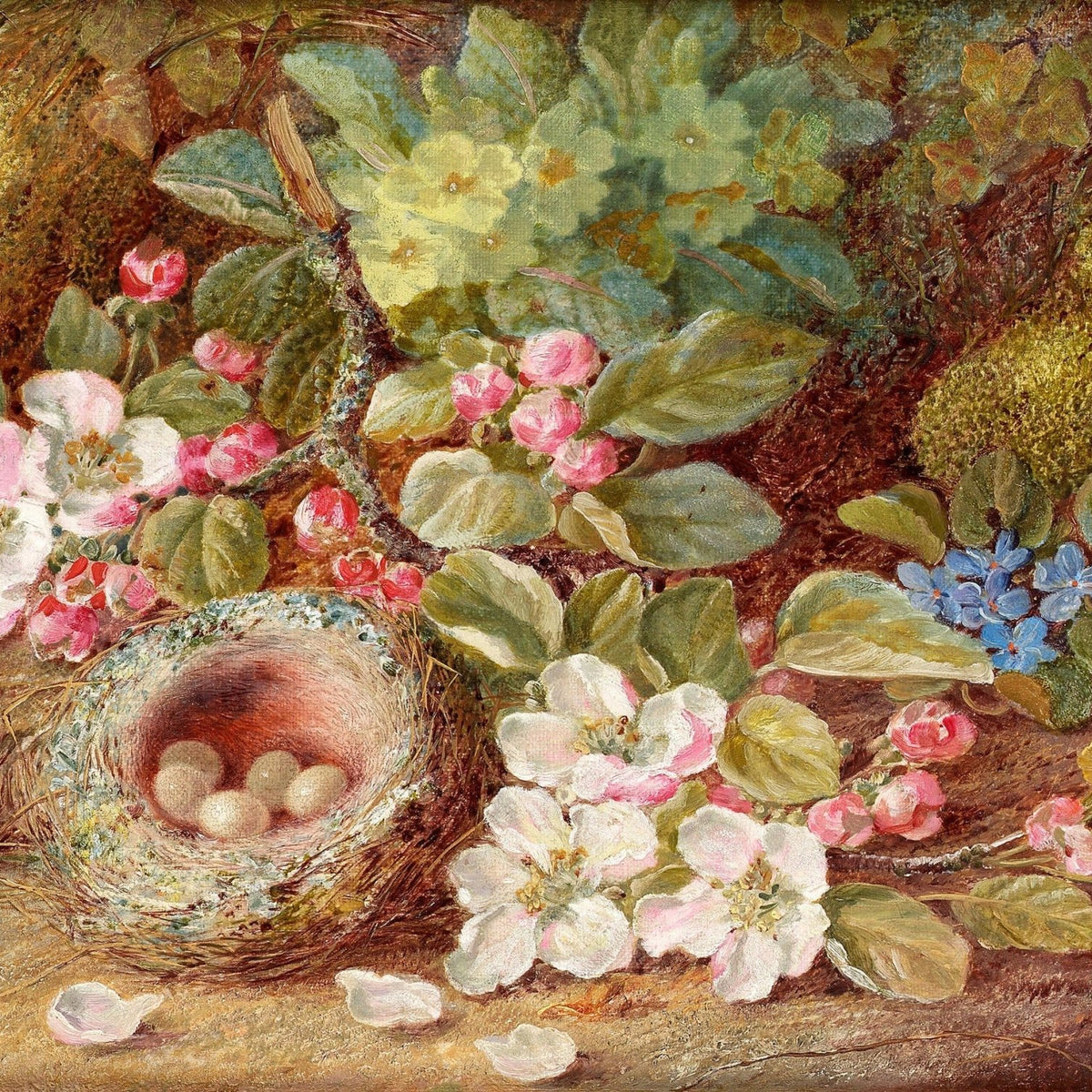 Apple Blossoms and Bird Nest Still Life – Floral Oil Painting - Oil Painting Haven