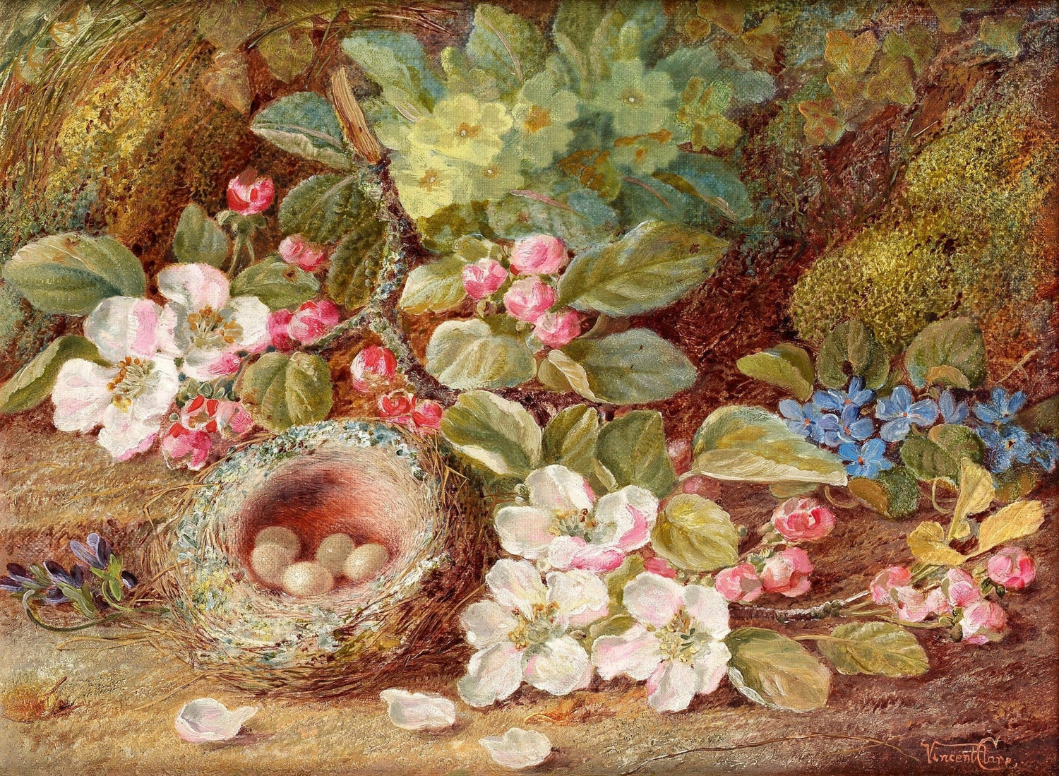 Apple Blossoms and Bird Nest Still Life – Floral Oil Painting - Oil Painting Haven