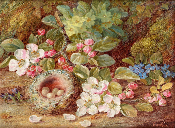 Apple Blossoms and Bird Nest Still Life – Floral Oil Painting - Oil Painting Haven