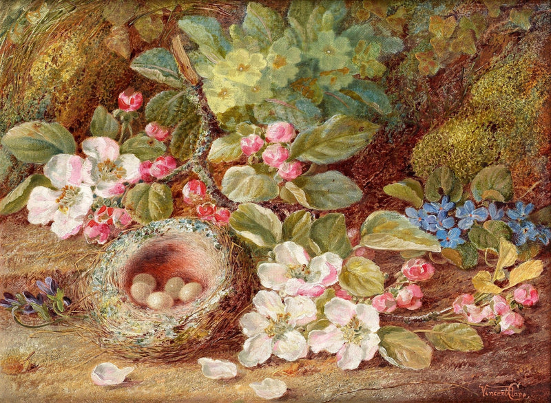 Apple Blossoms and Bird Nest Still Life – Floral Oil Painting - Oil Painting Haven