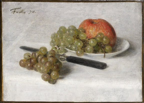 Apple, Grapes and Knife on Plate - Still Life Oil Painting - Oil Painting Haven