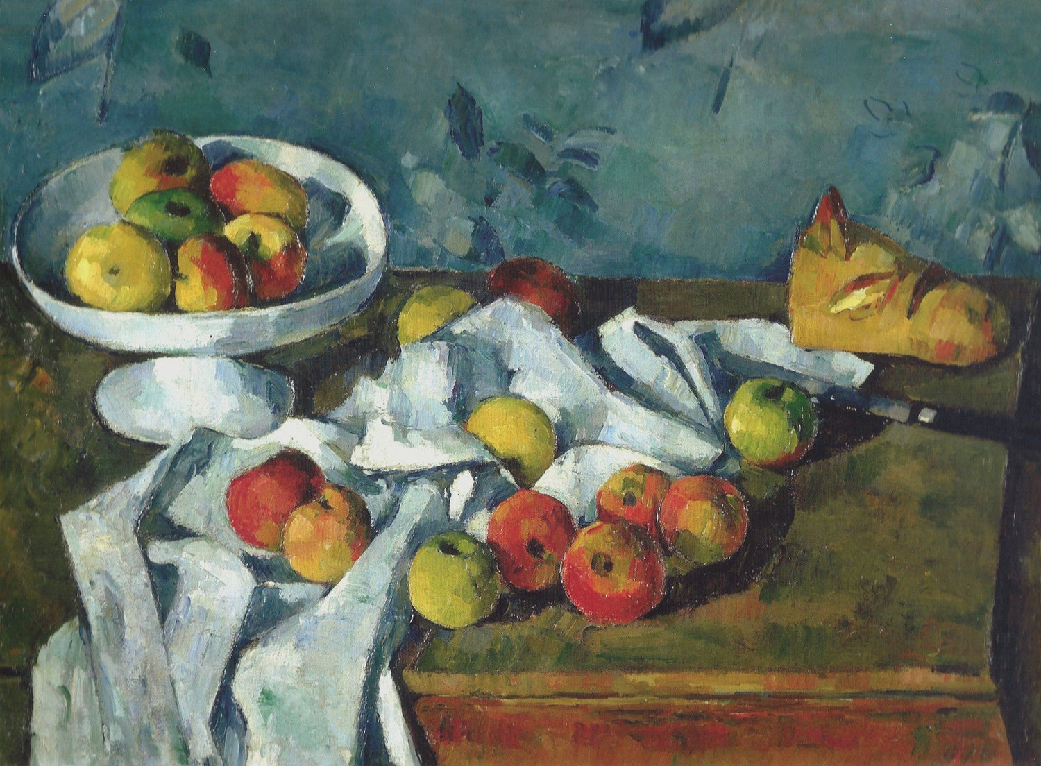 Apples and Bread with Fruit Dish - Still Life Oil Painting - Oil Painting Haven