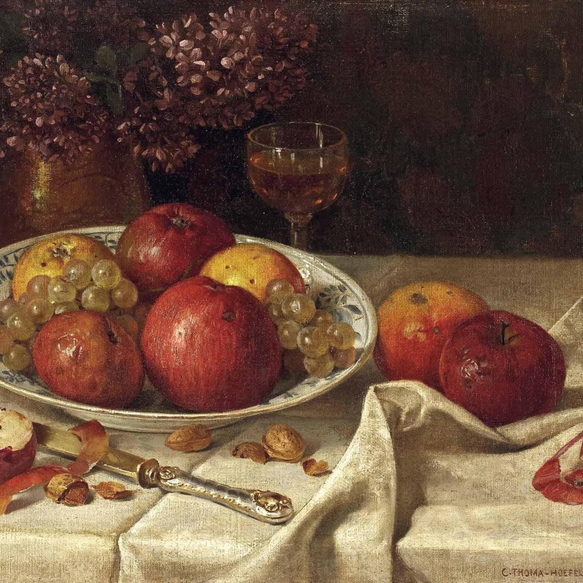 Apples and Grapes on a Porcelain Plate - Still Life Oil Painting - Oil Painting Haven