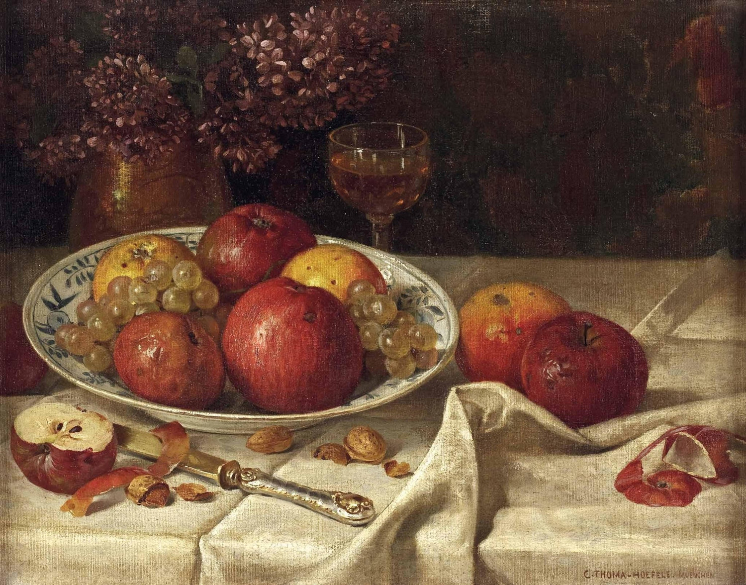 Apples and Grapes on a Porcelain Plate - Still Life Oil Painting - Oil Painting Haven