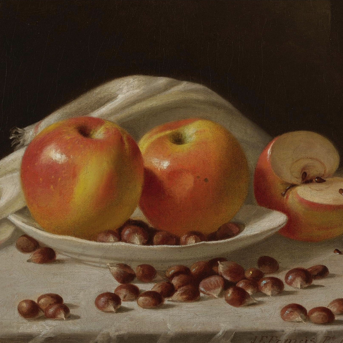 Apples and Hazelnuts on a Porcelain Plate - Still Life Oil Painting - Oil Painting Haven