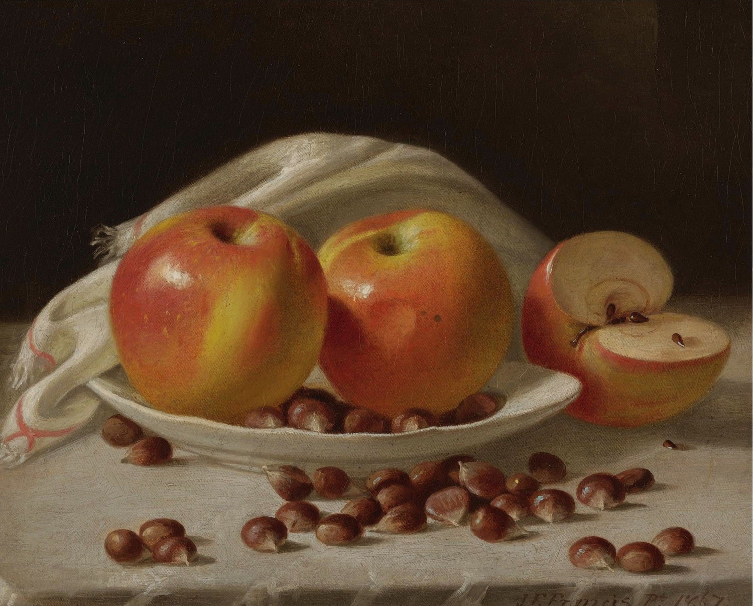 Apples and Hazelnuts on a Porcelain Plate - Still Life Oil Painting - Oil Painting Haven
