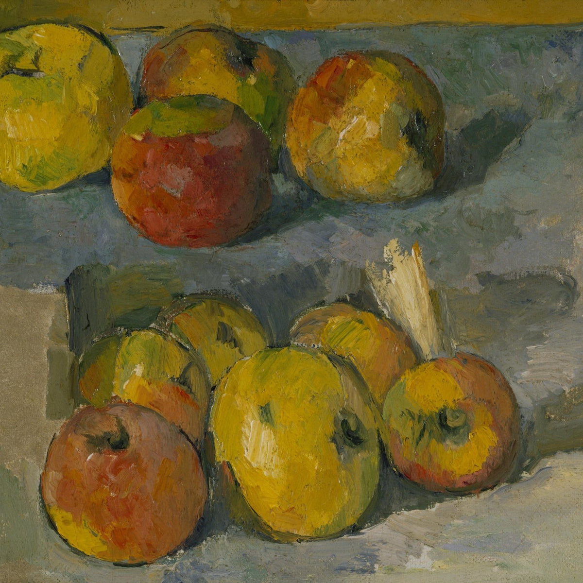 Apples on Blue Tablecloth Arrangement - Still Life Oil Painting - Oil Painting Haven