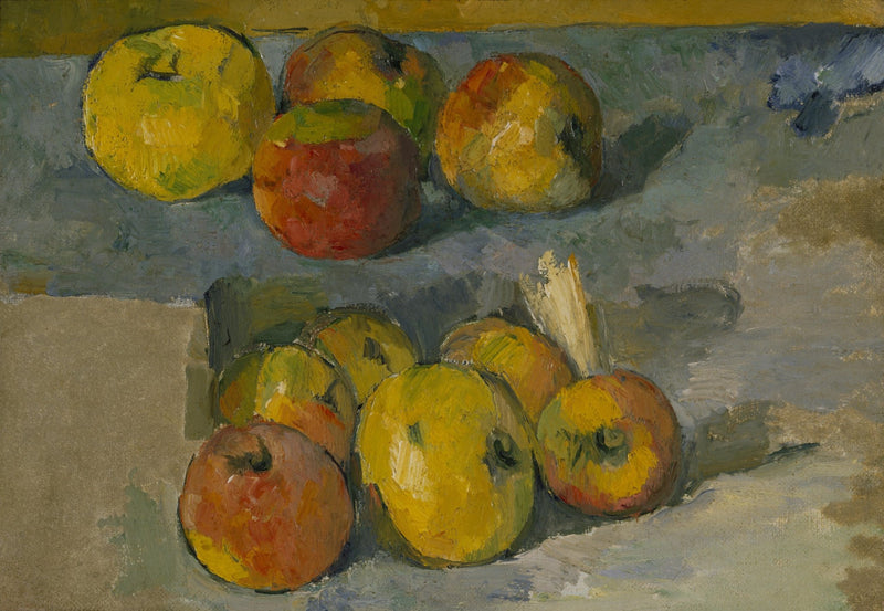Apples on Blue Tablecloth Arrangement - Still Life Oil Painting - Oil Painting Haven