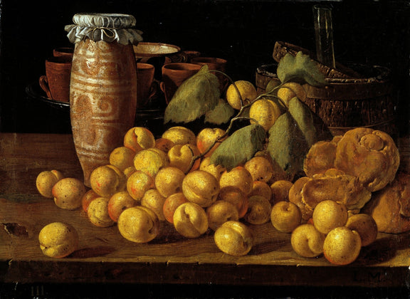 Apricots, Bread and Rustic Pottery - Still Life Oil Painting - Oil Painting Haven