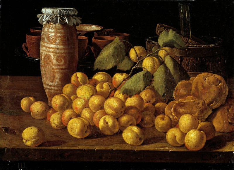 Apricots, Bread and Rustic Pottery - Still Life Oil Painting - Oil Painting Haven
