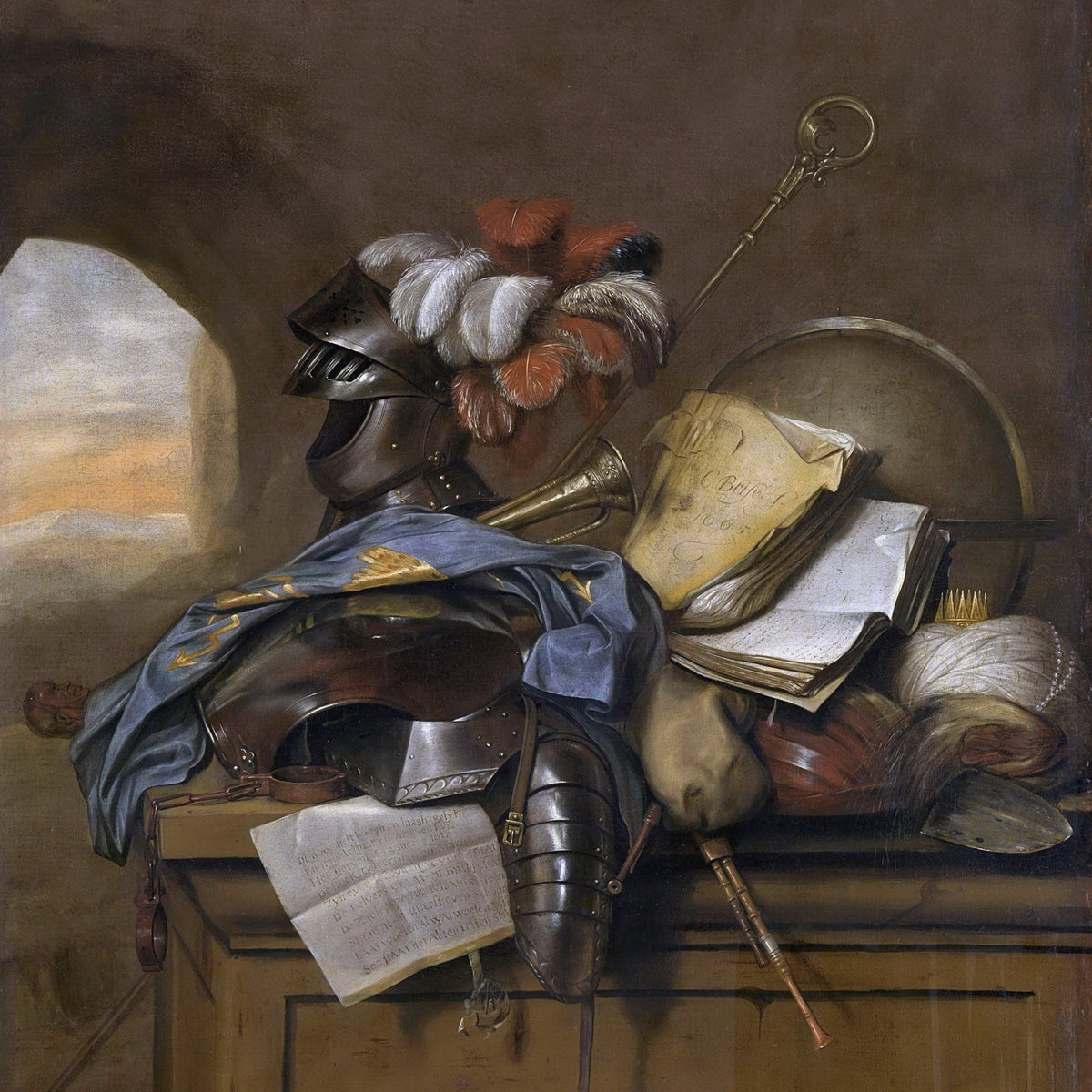 Armor, Helmet and Books - Still Life Oil Painting - Oil Painting Haven
