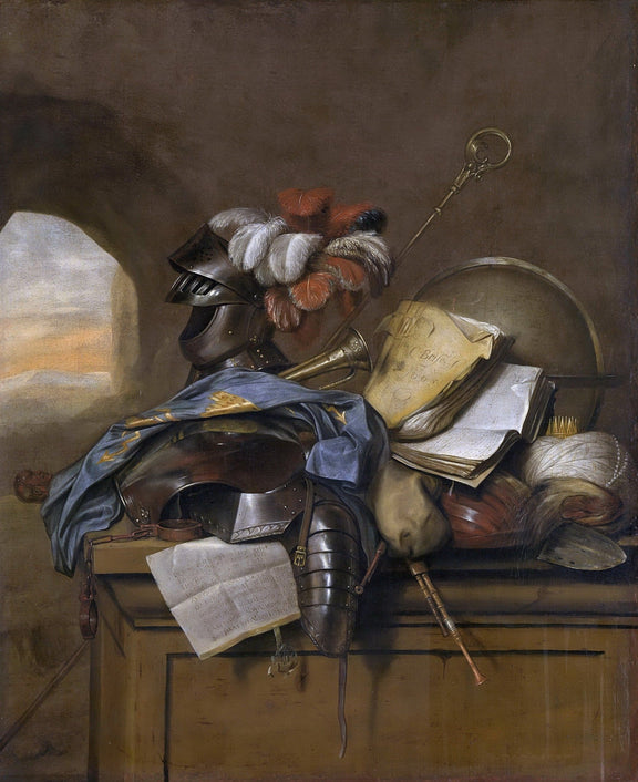 Armor, Helmet and Books - Still Life Oil Painting - Oil Painting Haven