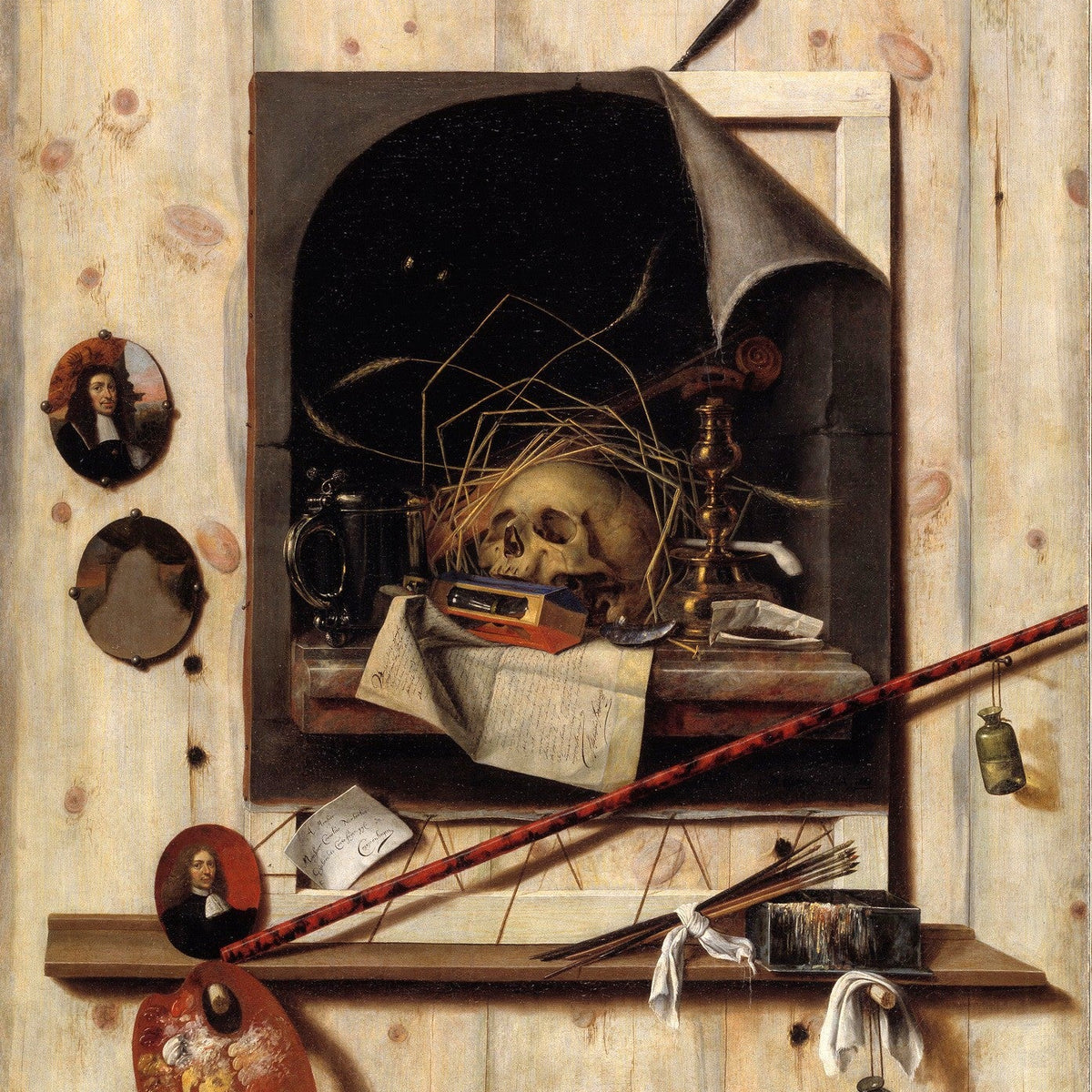 Artist Studio Vanitas with Skull and Tools - Still Life Oil Painting - Oil Painting Haven