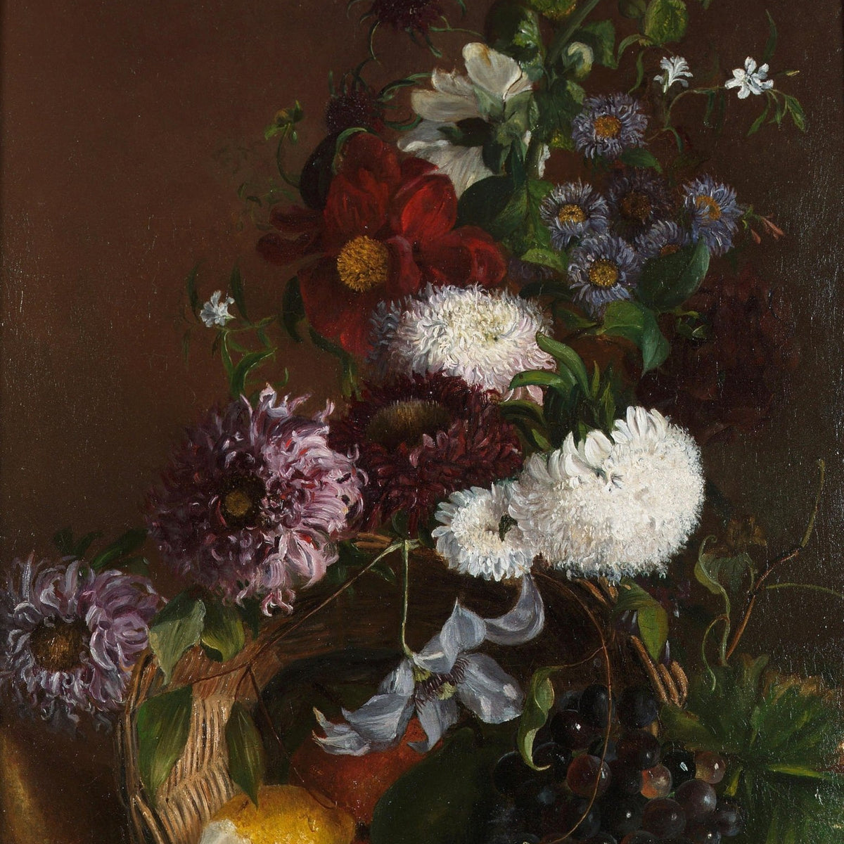 Autumn Flower Bouquet with Grapes – Floral Oil Painting - Oil Painting Haven