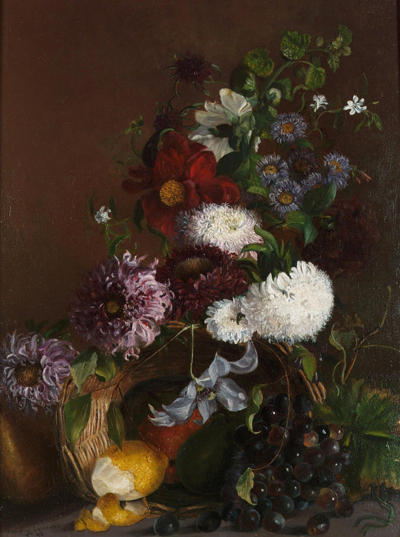 Autumn Flower Bouquet with Grapes – Floral Oil Painting - Oil Painting Haven