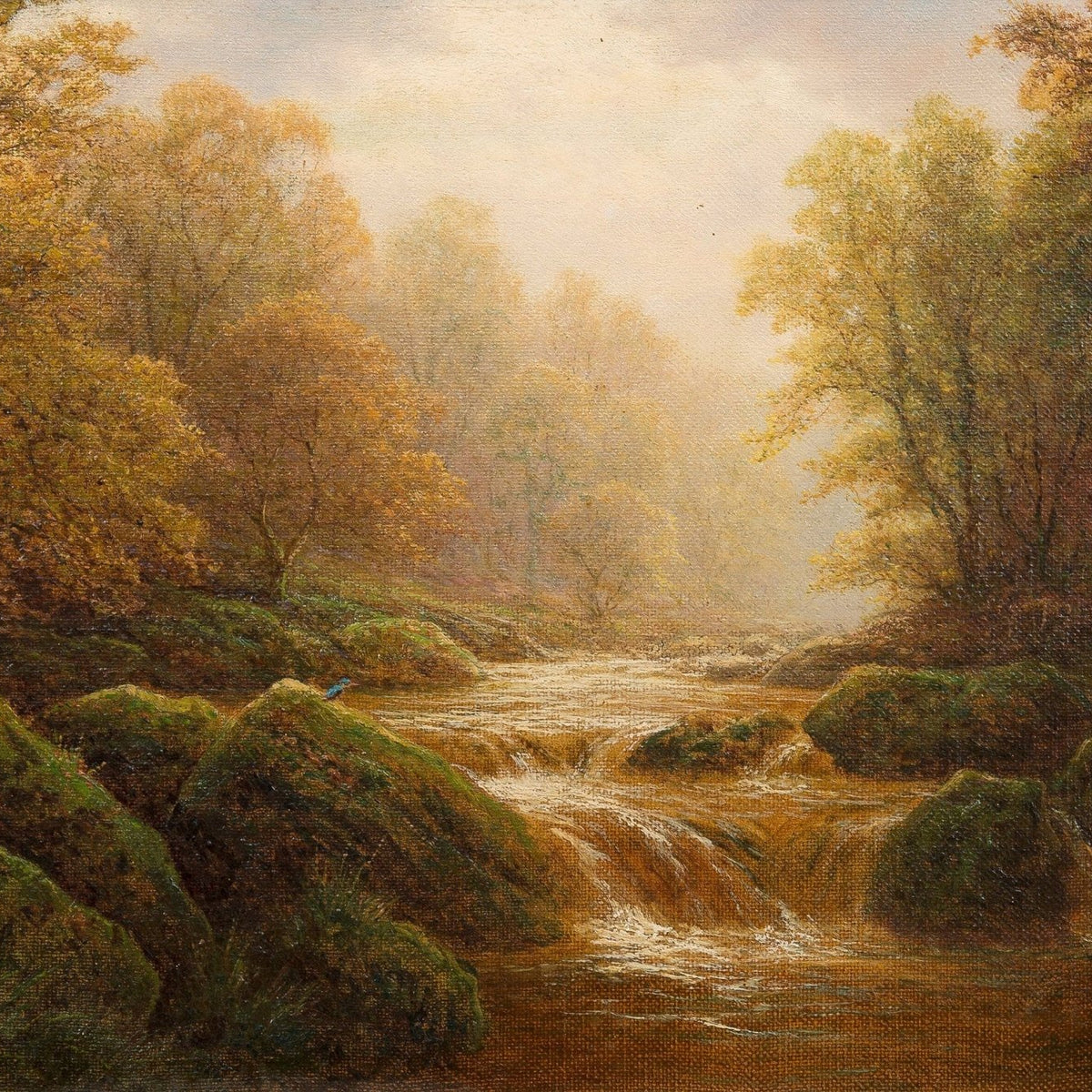 Autumn Forest Stream with Mossy Rocks – Landscape Oil Painting - Oil Painting Haven