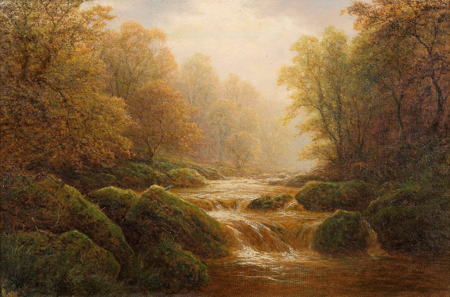 Autumn Forest Stream with Mossy Rocks – Landscape Oil Painting - Oil Painting Haven