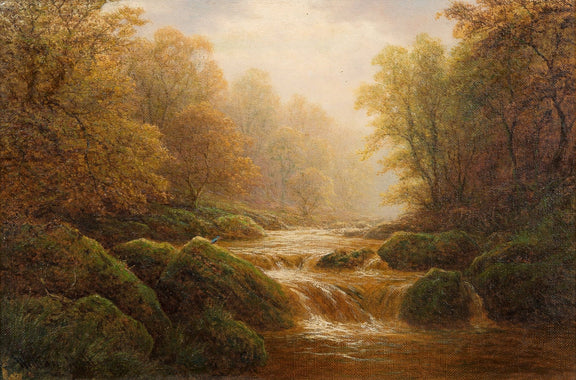 Autumn Forest Stream with Mossy Rocks – Landscape Oil Painting - Oil Painting Haven