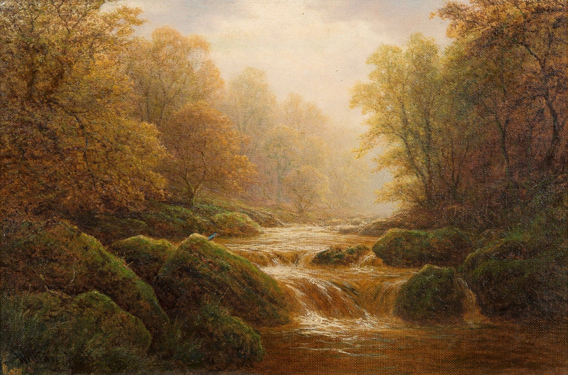 Autumn Forest Stream with Mossy Rocks – Landscape Oil Painting - Oil Painting Haven