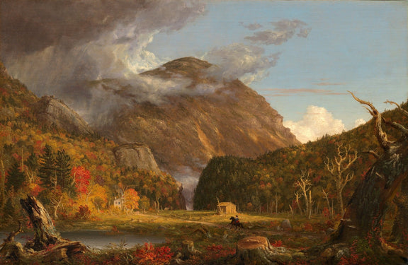 Hand painted landscape oil painting on canvas depicting autumn mountain valley with textured brushwork, a rustic cabin by. - Add Frame, Canvas, Cottage, Figure, Forest, Hand Painted, Landscape, Made To Order, Mountain, Oil Painting