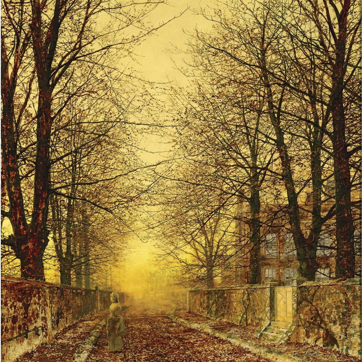 Landscape oil painting of a tree-lined country road at sunset, textured brushwork highlights autumn leaves and warm golden. - Add Frame, Canvas, Country, Forest, Hand Painted, Landscape, Made To Order, Oil Painting, Road, Sunset