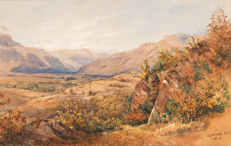Hand painted landscape oil painting of autumn valley with mountains, oil on canvas with textured brushwork and warm earthy. - Add Frame, Canvas, Country, Hand Painted, Landscape, Made To Order, Mountain, Oil Painting