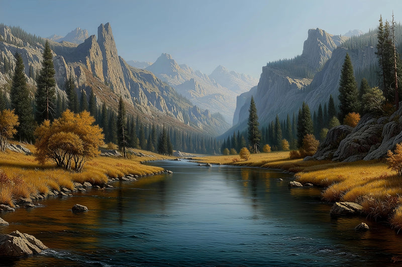 Autumn Valley River Original Oil Painting For Sale - Oil Painting Haven