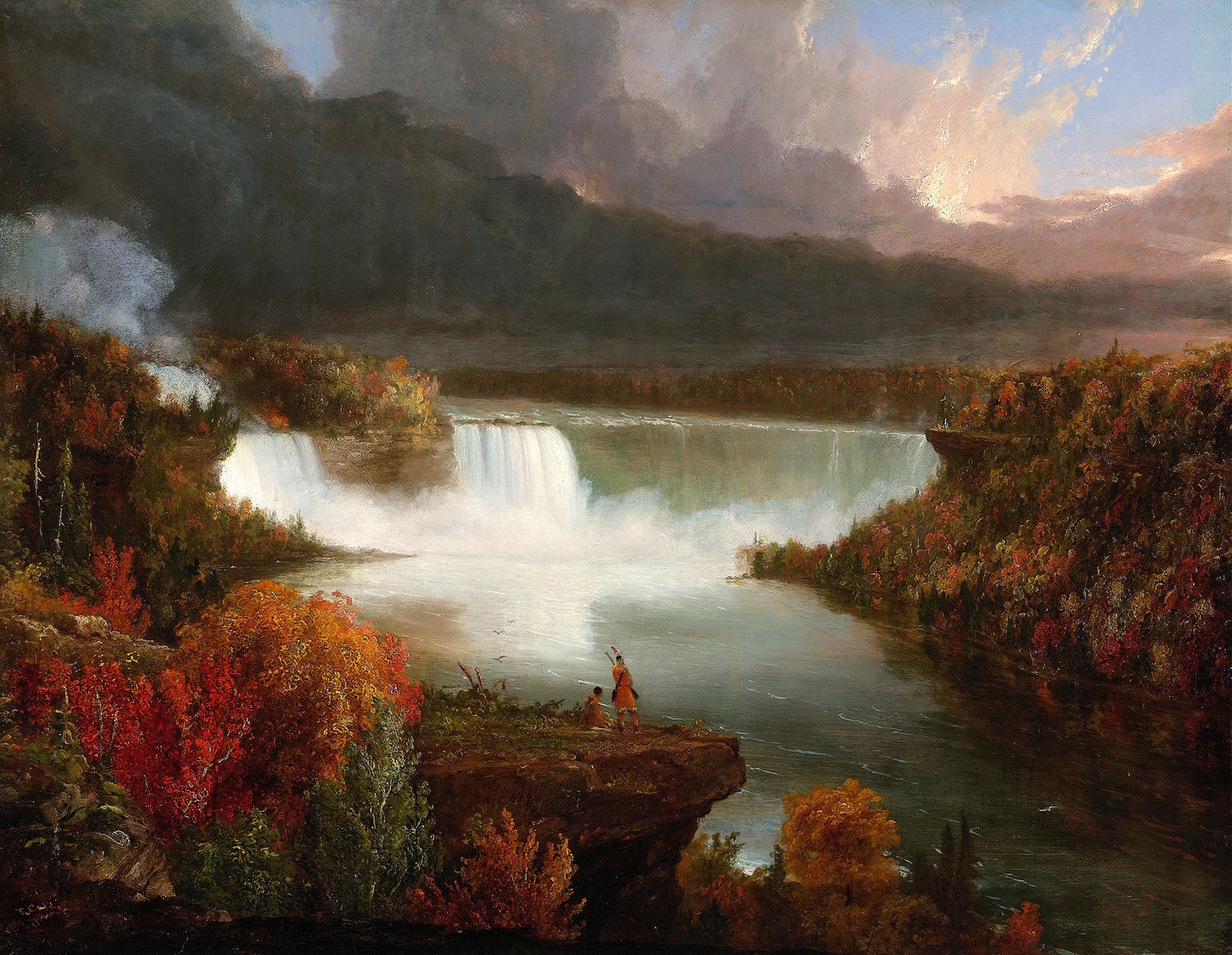Autumn Waterfall Over a Majestic River Gorge – Landscape Oil Painting - Oil Painting Haven