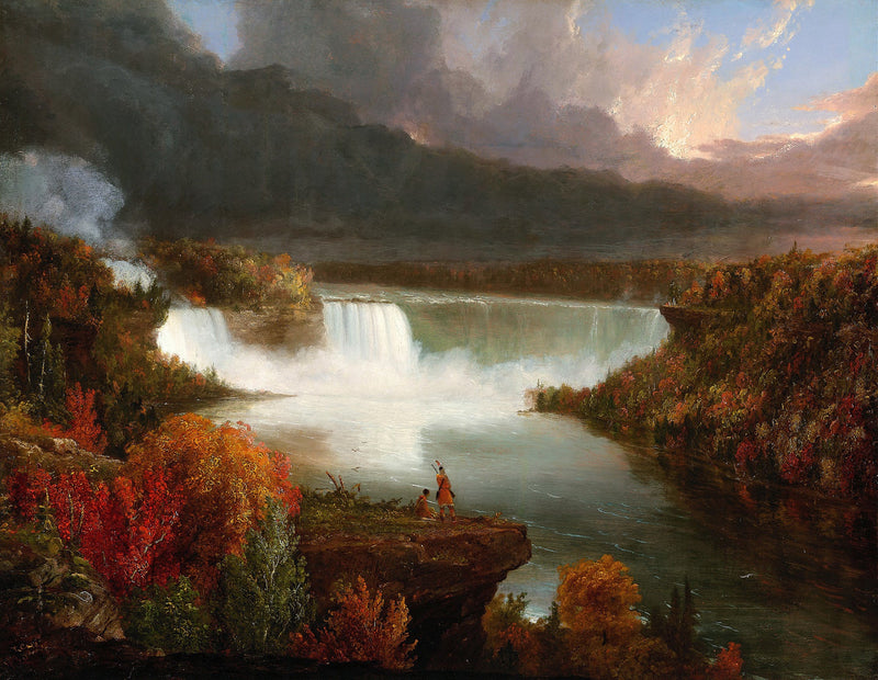 Autumn Waterfall Over a Majestic River Gorge – Landscape Oil Painting - Oil Painting Haven