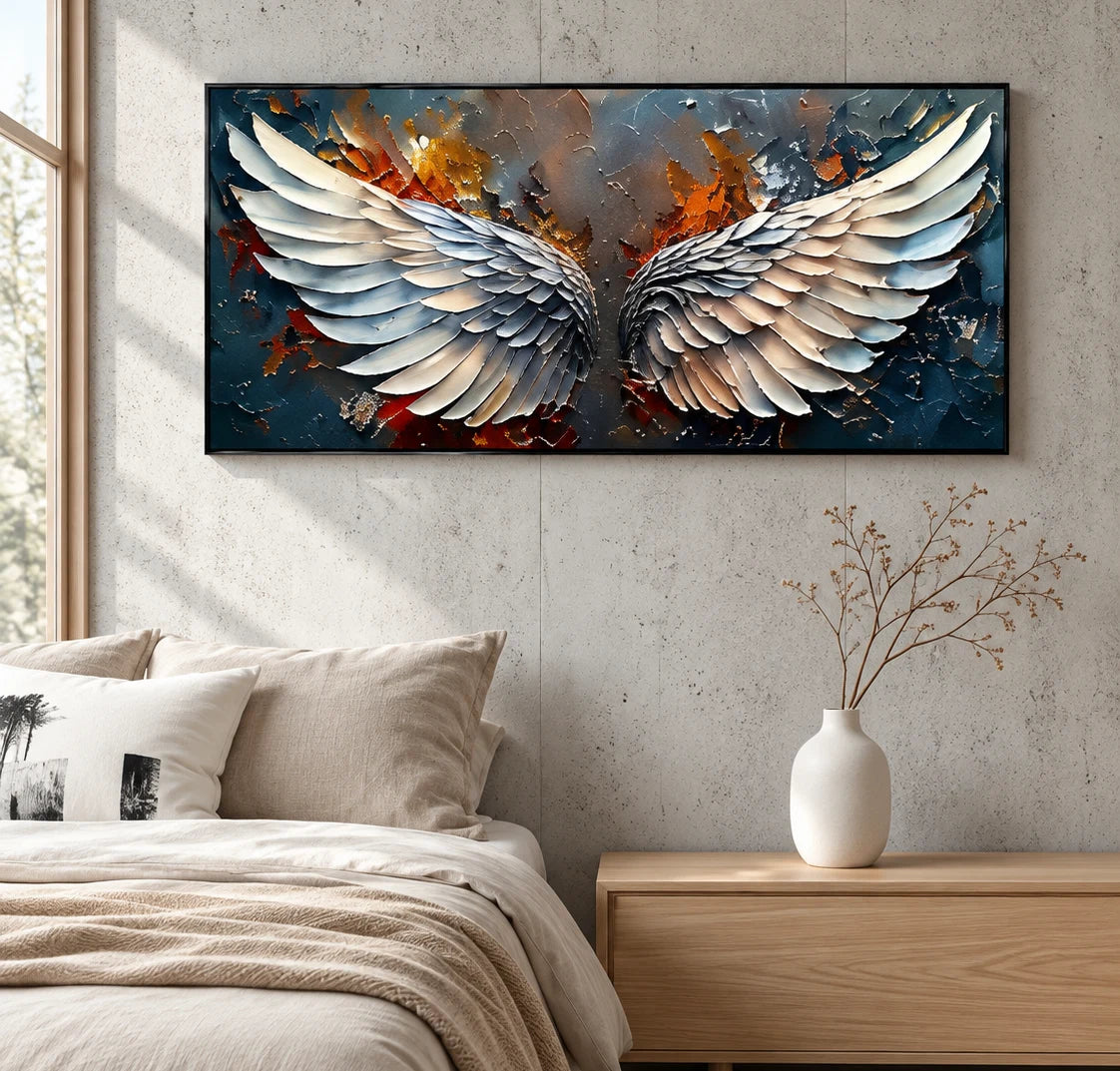 Abstract Oil Painting - White Angel Wings Impasto Canvas Wall Art