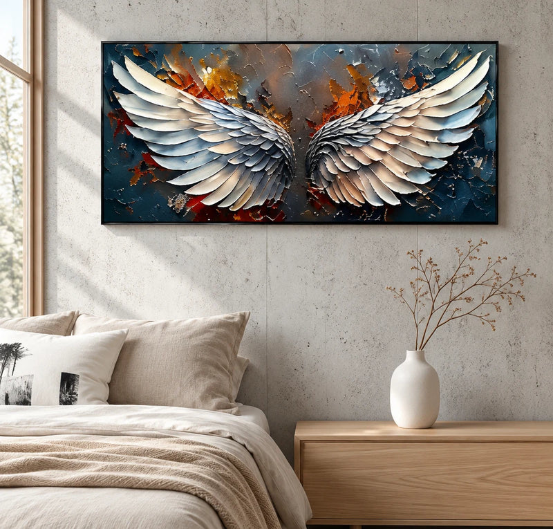 Abstract Oil Painting - White Angel Wings Impasto Canvas Wall Art