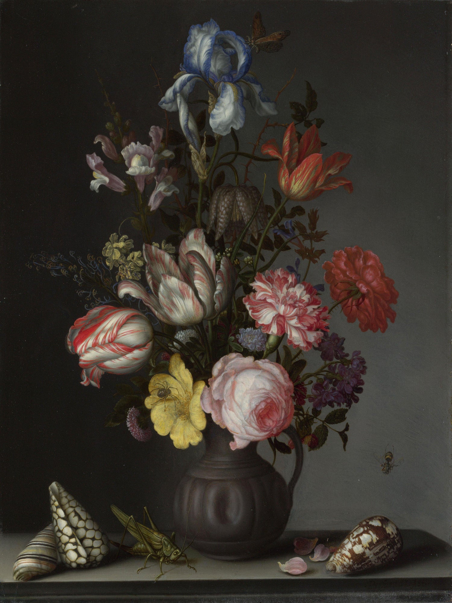 Flowers in a Vase with Shells and Insects - Oil Painting Haven Oil Painting Haven