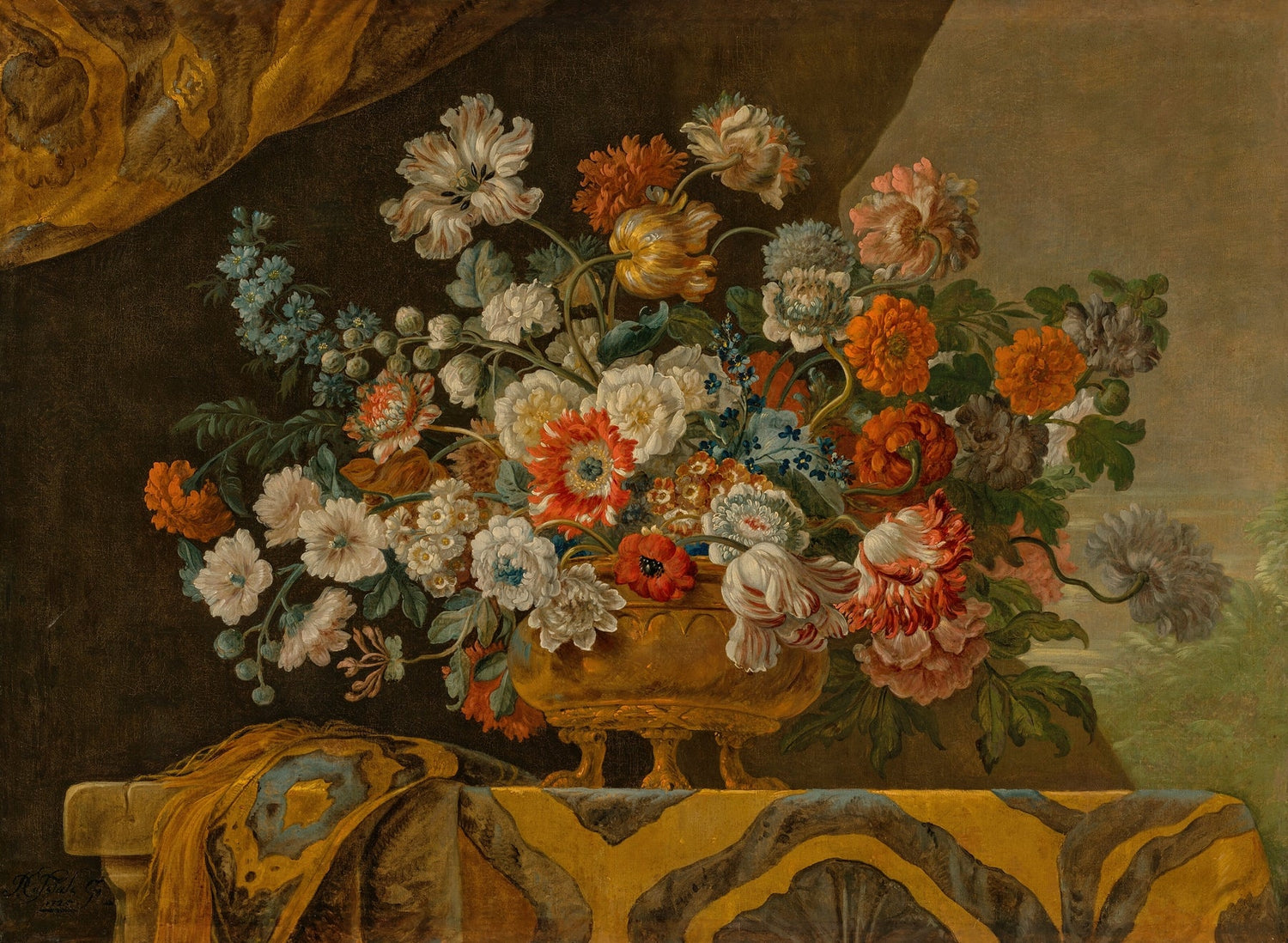Baroque Floral Still Life in Ornate Vase - Floral Oil Painting - Oil Painting Haven