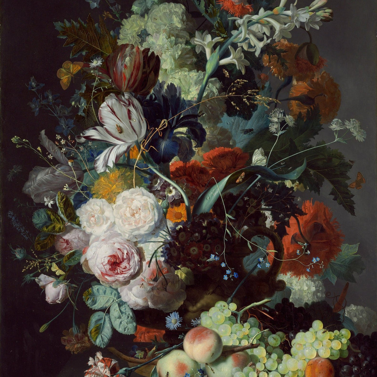Baroque Flower and Fruit Still Life in Vase – Floral Oil Painting - Oil Painting Haven