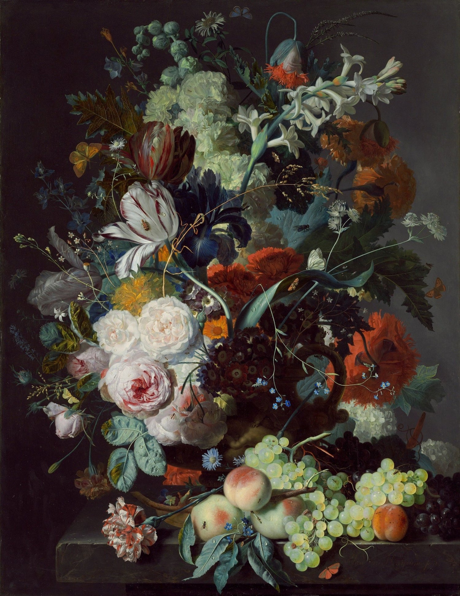 Baroque Flower and Fruit Still Life in Vase – Floral Oil Painting - Oil Painting Haven