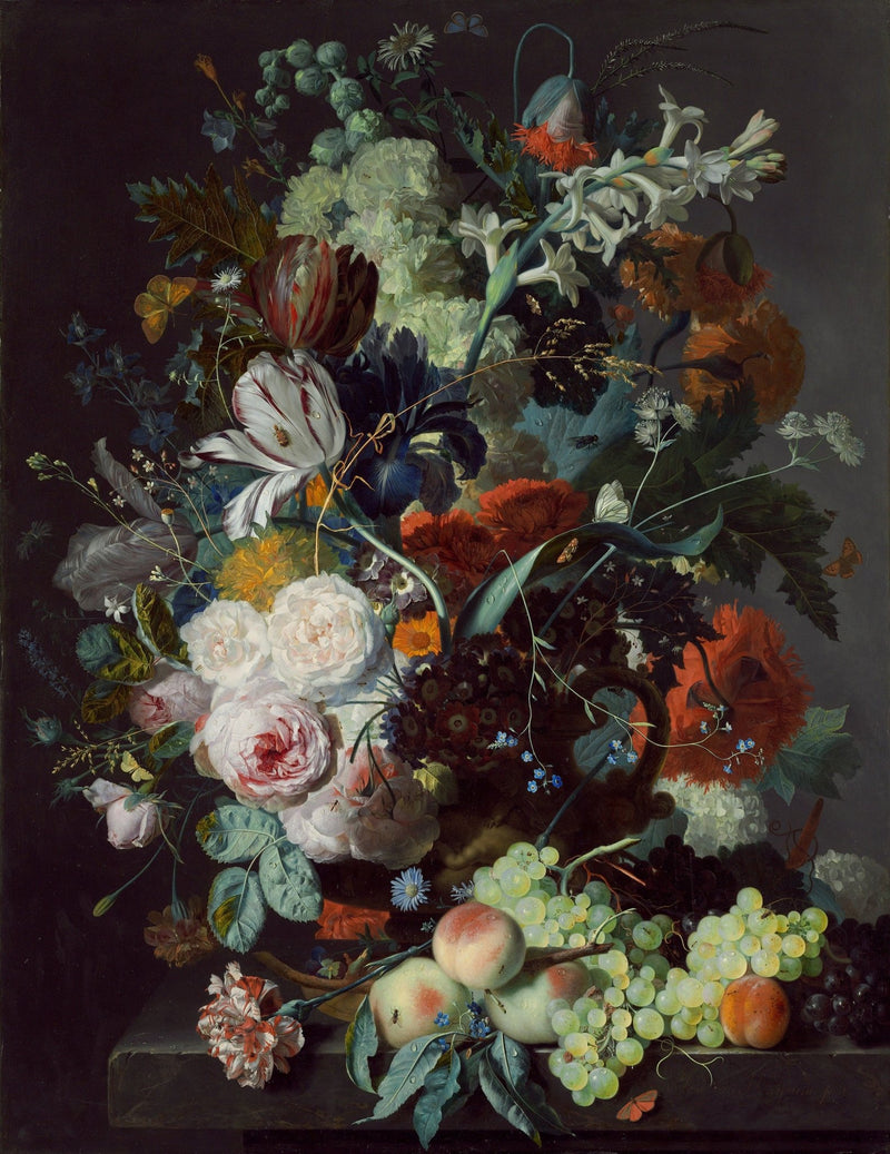Baroque Flower and Fruit Still Life in Vase – Floral Oil Painting - Oil Painting Haven