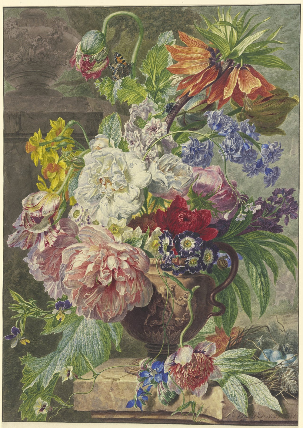 Hand-painted floral oil painting brushwork detail
