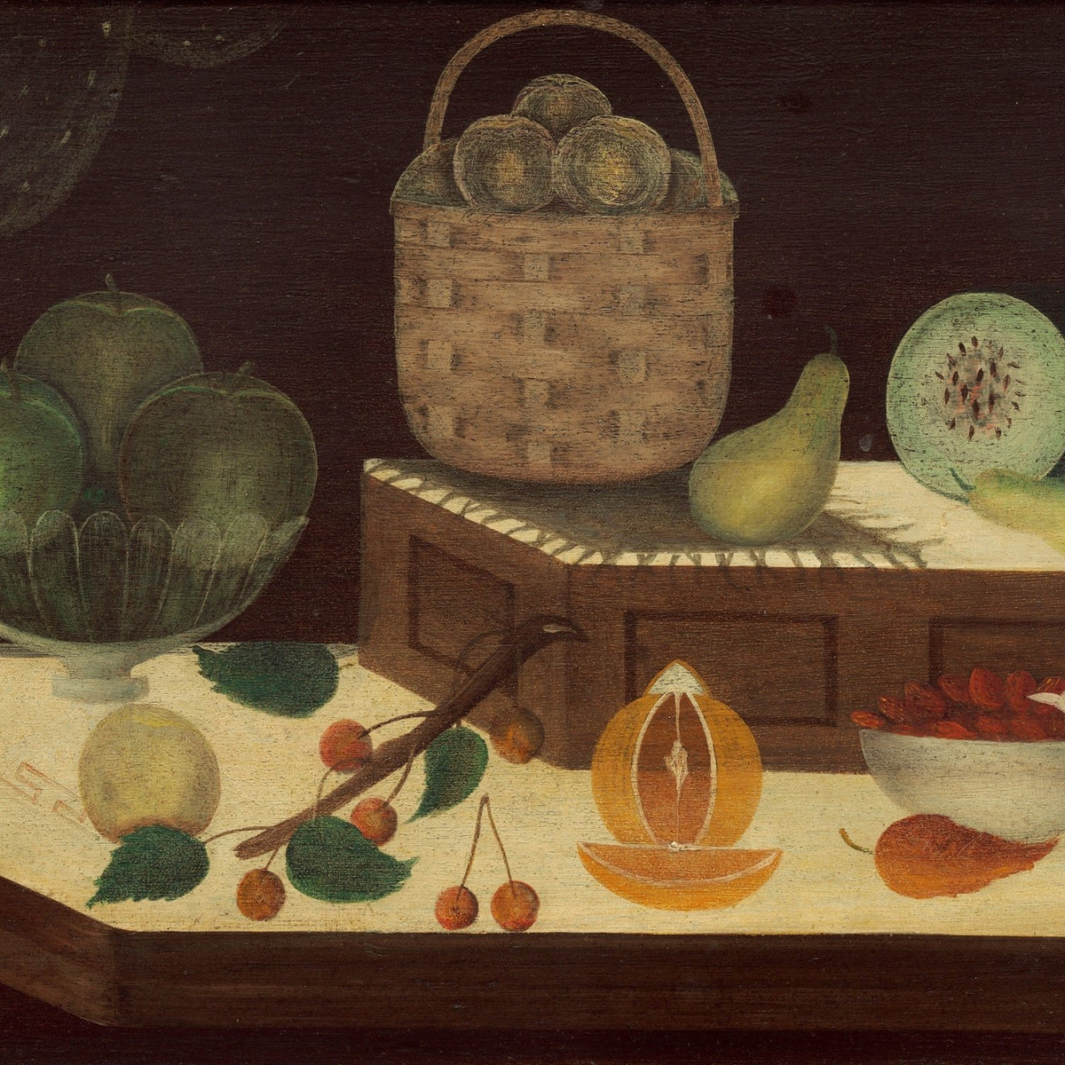 Basket of Fruit and Melon - Still Life Oil Painting - Oil Painting Haven