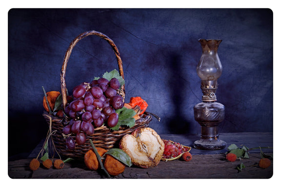 Basket of Grapes and Fruit with Oil Lamp - Still Life Oil Painting - Oil Painting Haven