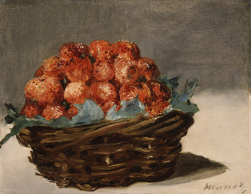 Basket of Strawberries on Table - Still Life Oil Painting - Oil Painting Haven