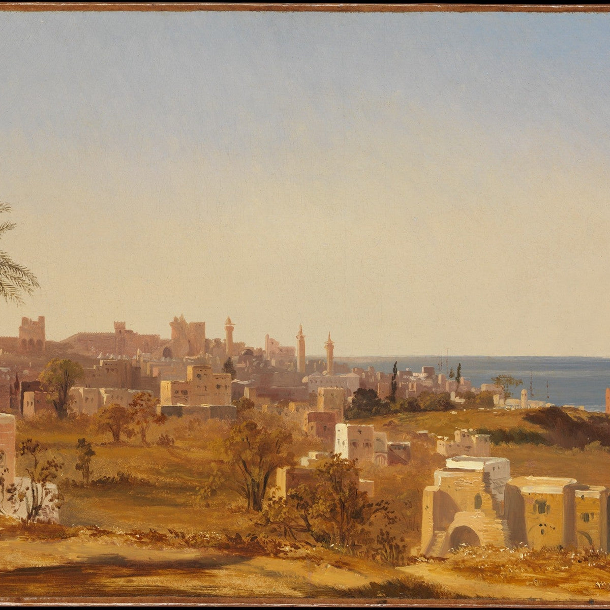 Beirut Coastal City with Palm Tree View - Landscape Oil Painting - Oil Painting Haven