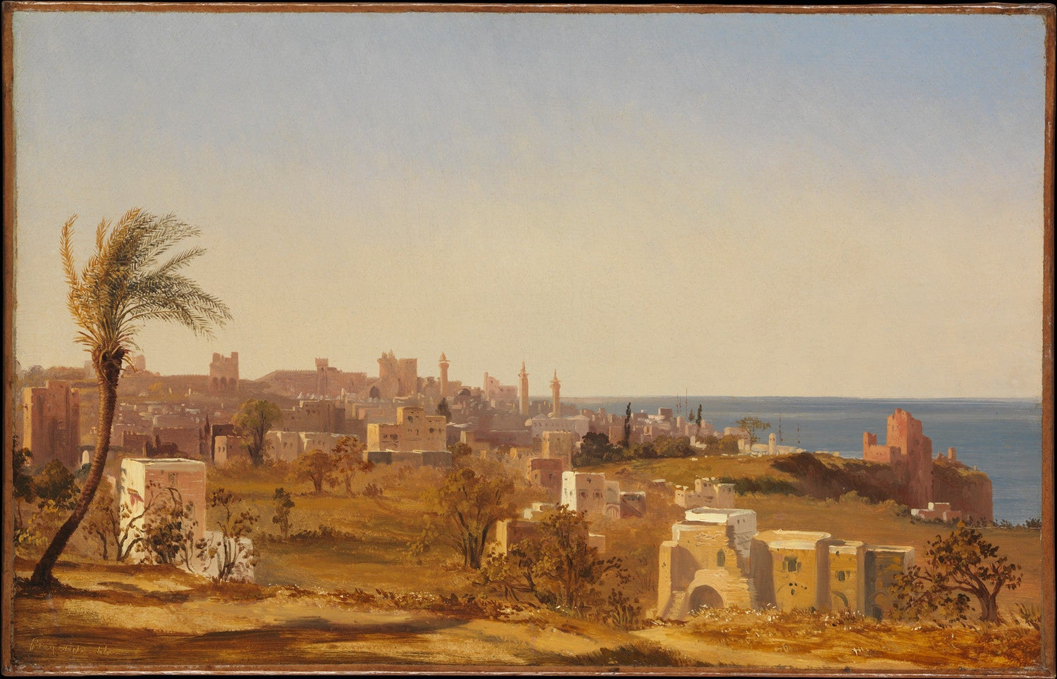 Beirut Coastal City with Palm Tree View - Landscape Oil Painting - Oil Painting Haven