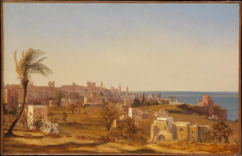 Beirut Coastal City with Palm Tree View - Landscape Oil Painting - Oil Painting Haven