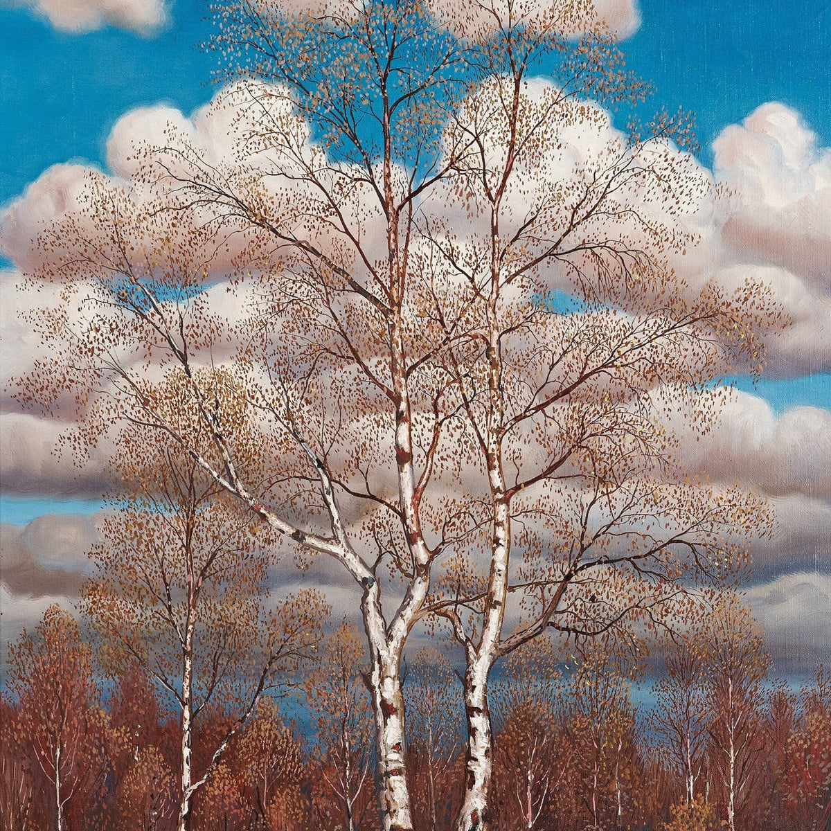 Birch Trees Under a Blue Sky – Landscape Oil Painting - Oil Painting Haven