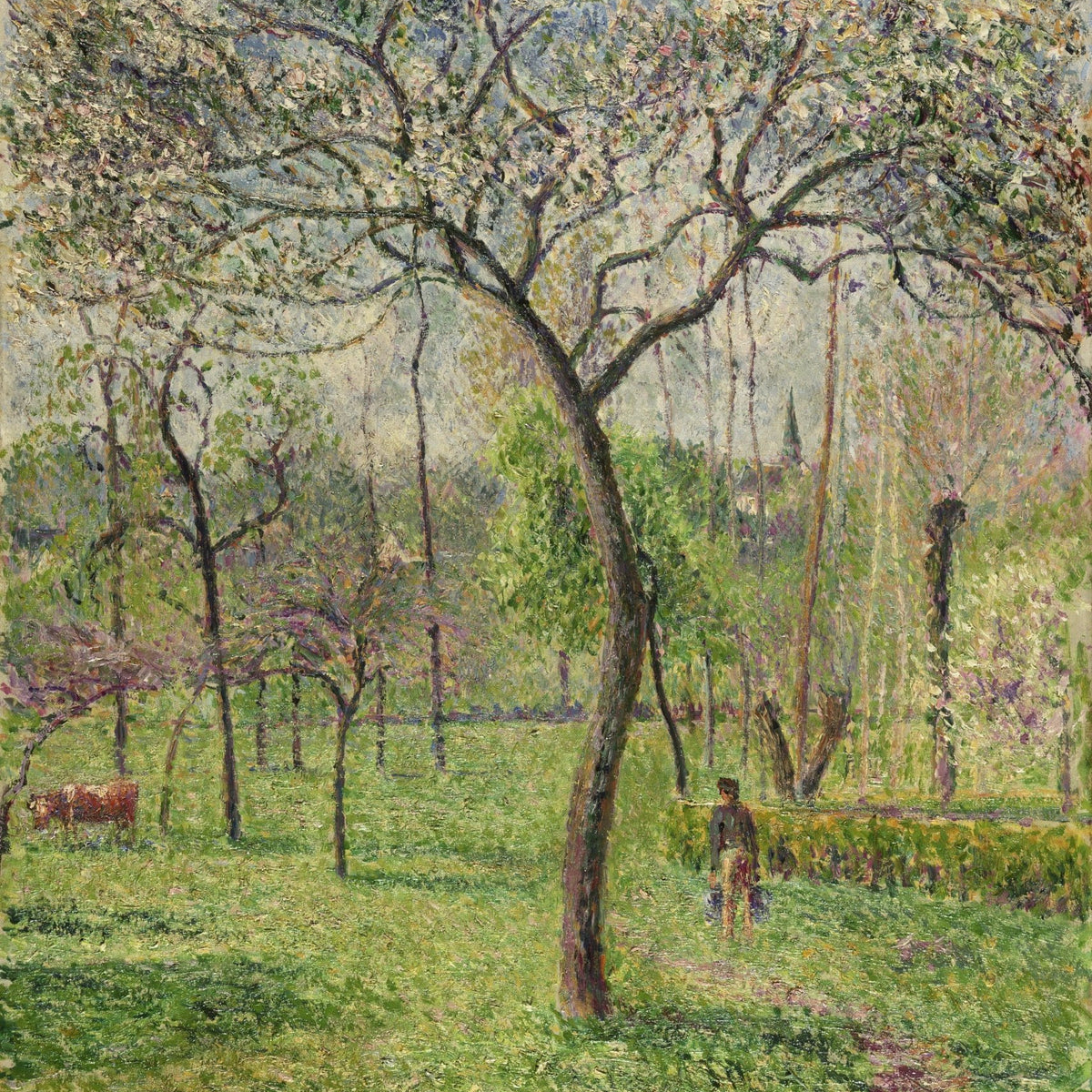 Hand painted landscape oil painting on canvas depicting a blooming orchard garden in spring with textured brushwork and soft . - Add Frame, Canvas, Floral, Forest, Garden, Hand Painted, Landscape, Made To Order, Oil Painting, Orchard