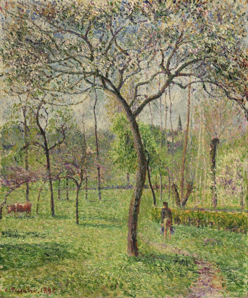 Hand painted landscape oil painting on canvas depicting a blooming orchard garden in spring with textured brushwork and soft . - Add Frame, Canvas, Floral, Forest, Garden, Hand Painted, Landscape, Made To Order, Oil Painting, Orchard