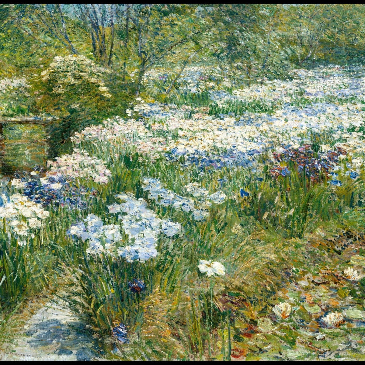 Blooming Water Garden with Iris - Landscape Oil Painting - Oil Painting Haven